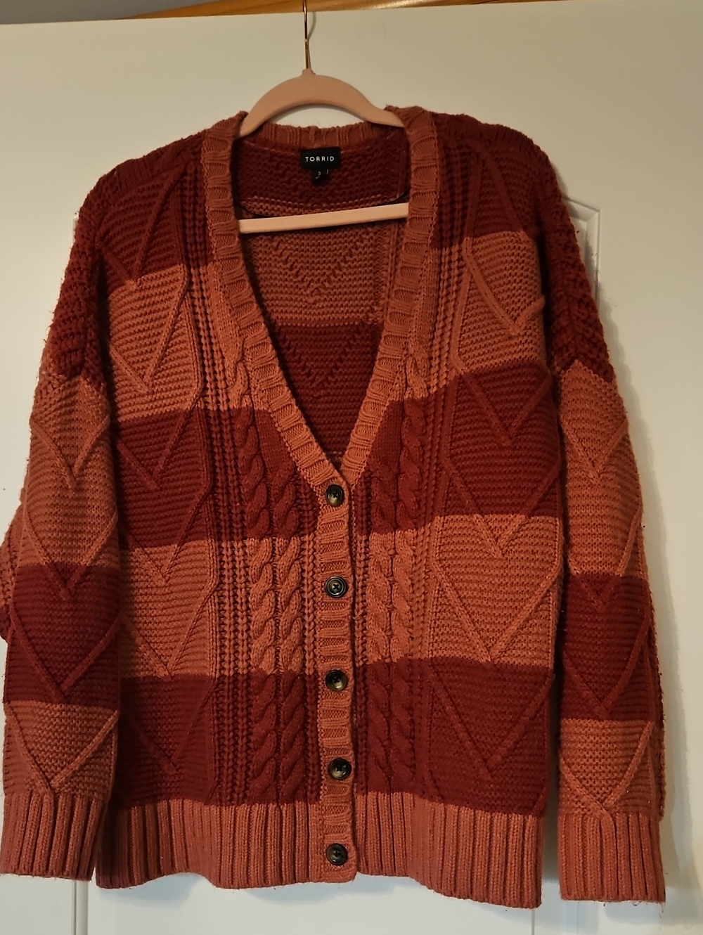 torrid Pink Striped Cable Knit Cardigan